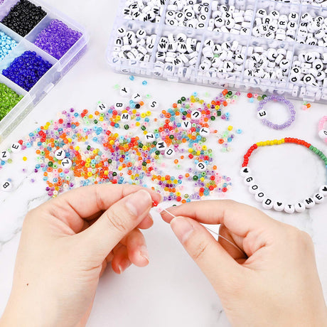 DICOBD 12000pcs 3mm Glass Seed Beads for Bracelets Making Kit with Letter Alphabet Beads, Friendship Bracelet Kits 8/0 Craft Bead for Jewelry Making Necklaces and Key Chains with 2 Rolls of Cord DICOBD