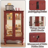 nifoti 43" H Lighted Curio Cabinet Display Case, Glass Curio Cabinet with Adjustable Shelves and Tempered Glass Door, Wooden Curio Cabinet w/Mirrored Back Pane for Living Room (Cherry) nifoti