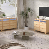 Yeyawomy Rattan Dresser for Bedroom with 8 Drawers, Wood Dresser with Charging Station & LED Lights, Boho Dressers & Chests of Drawers for Bedroom Yeyawomy
