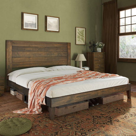 Jocisland Farmhouse Solid Wood Full Size Bed Frame with 48'' High Headboard, Rustic Platform Bed with Under-Bed Storage, No Box Spring Needed, Heavy Duty Support for Small Bedroom, Dark Brown Jocisland
