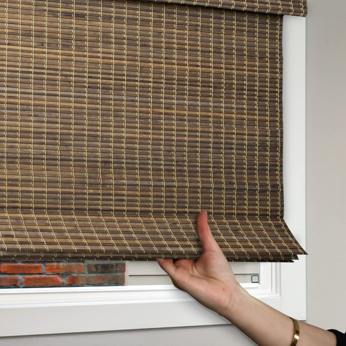 CHICOLOGY Top Down Bottom Up Cordless Bamboo Blinds, Bamboo Blinds, Roman Window Shade, Window Shade Roman, Patio Blinds and Shades, Porch Shades Outdoor Roll Up, Smokey Ash, 34" W X 64" H CHICOLOGY