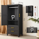 GAIOUS Steel Armoire Wardrobe Closet, 71" Metal Clothing Storage Cabinets with 2 Doors, 1 Adjustable Shelf and 2 Drawers, Metal Wardrobe Cabinet with Hanging Rod for Bedroom, Gym, Cloak Room (Black) GAIOUS