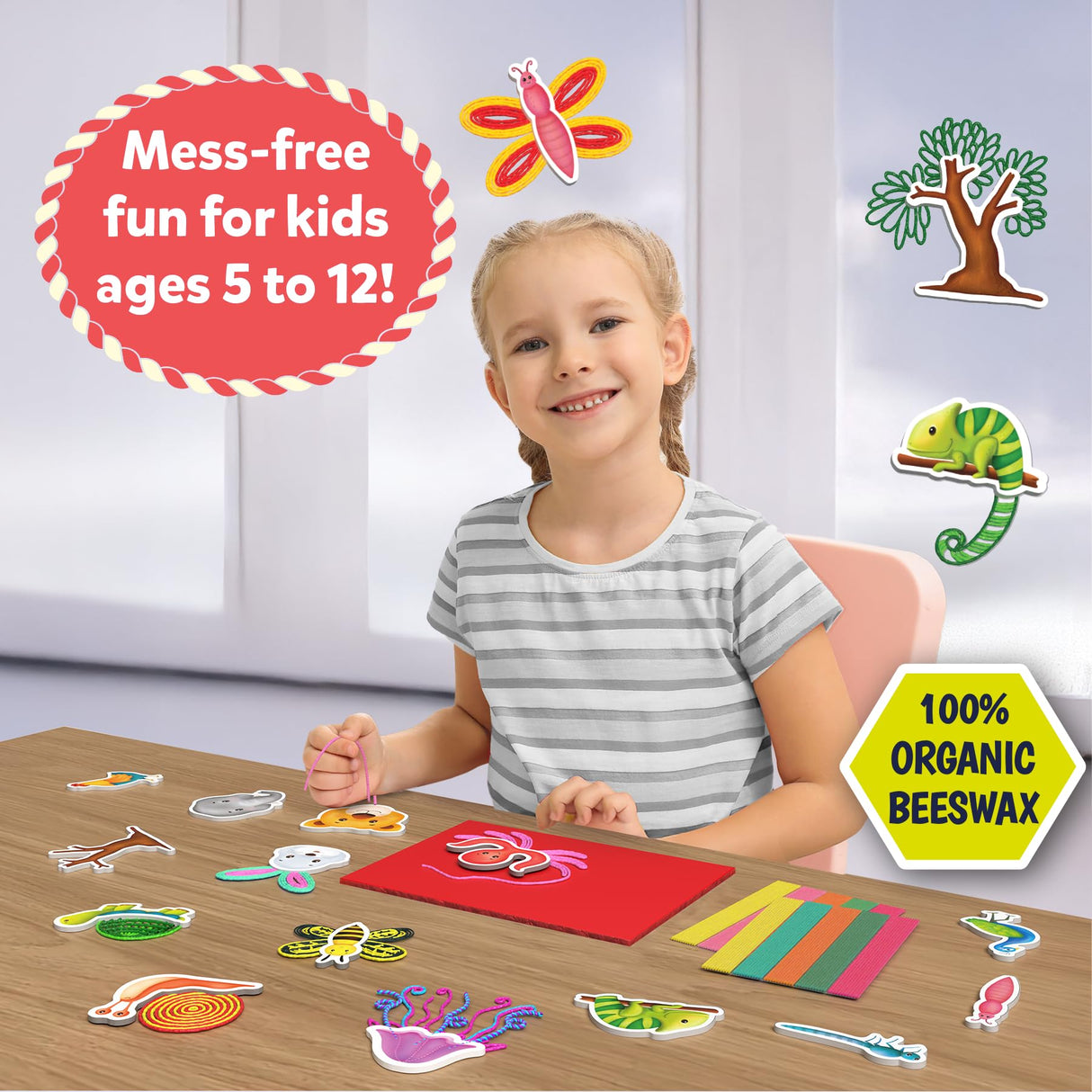 Skillmatics Waxy Window Art - 100 Bendable Waxy Sticks for Mess-Free DIY Fun, Reusable 100% Organic Beeswax Craft Kit, Travel Friendly, Creative Gifts for Girls & Boys Ages 5, 6, 7, 8, 9, 10, 11, 12 Skillmatics