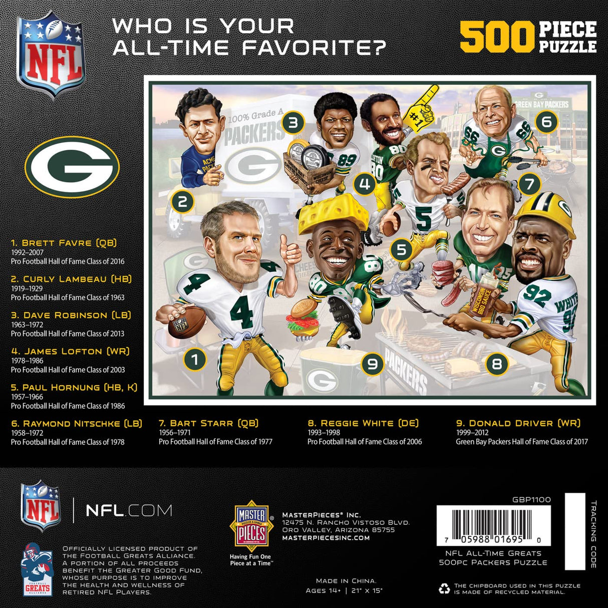MasterPieces 500 Piece Sports Jigsaw Puzzle for Adults - NFL Green Bay Packers All-Time Greats - 15x21 Masterpieces