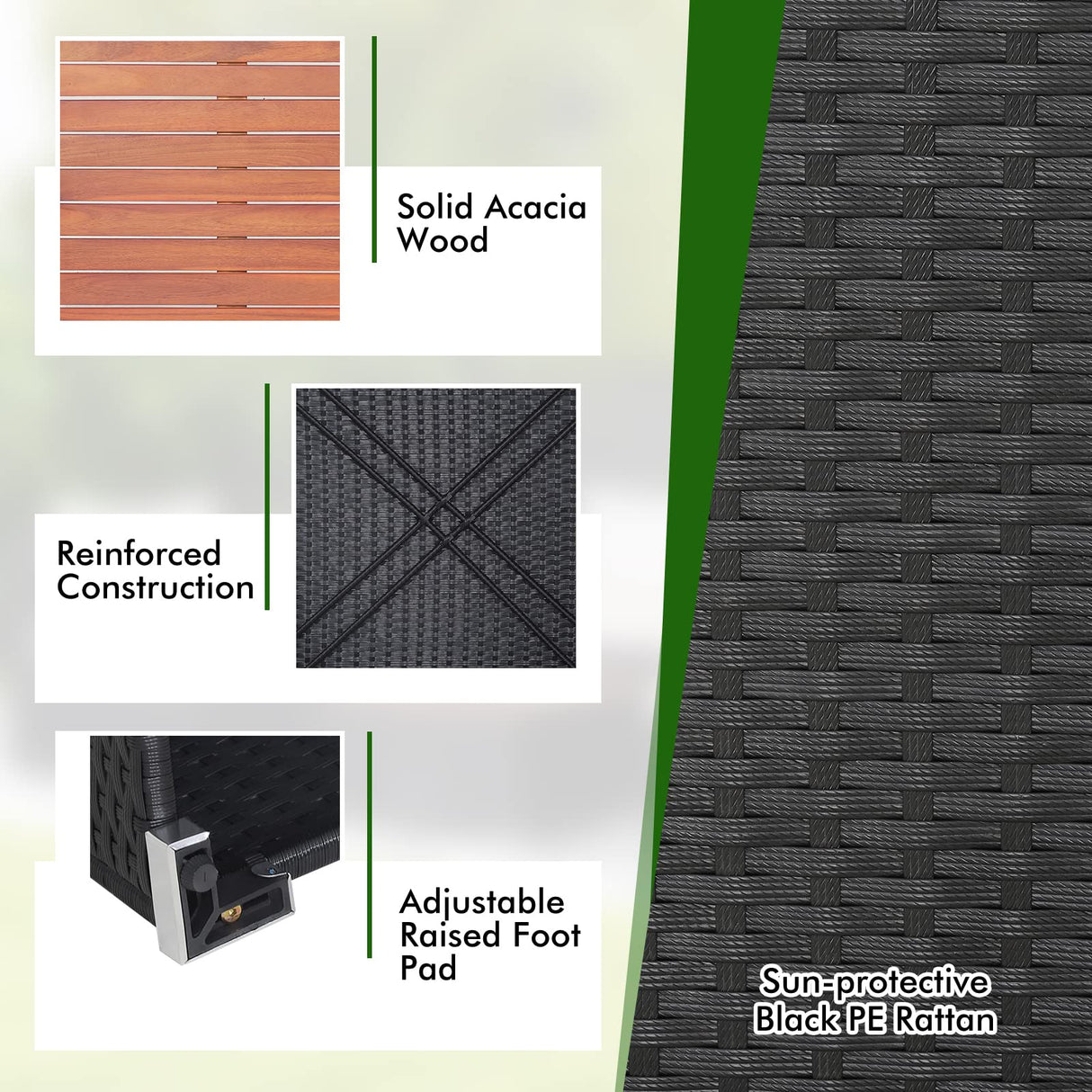 Tangkula 5 Piece Outdoor Patio Furniture Set, Patiojoy PE Wicker Conversation Set with Solid Acacia Wood Tabletop and Soft Cushions, Patio Sectional Sofa Furniture Set for Garden, Poolside (Off White) Tangkula