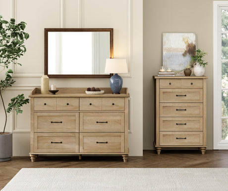 WAMPAT 2 Piece Dresser Set for Bedroom, One Farmhouse Dresser with 6 Drawers, One Kids Dressers with 5 Wide Chest of Drawers, Wood Closet Storage Organizer Set for Living Room, Kids Room, Hallway, Oak WAMPAT