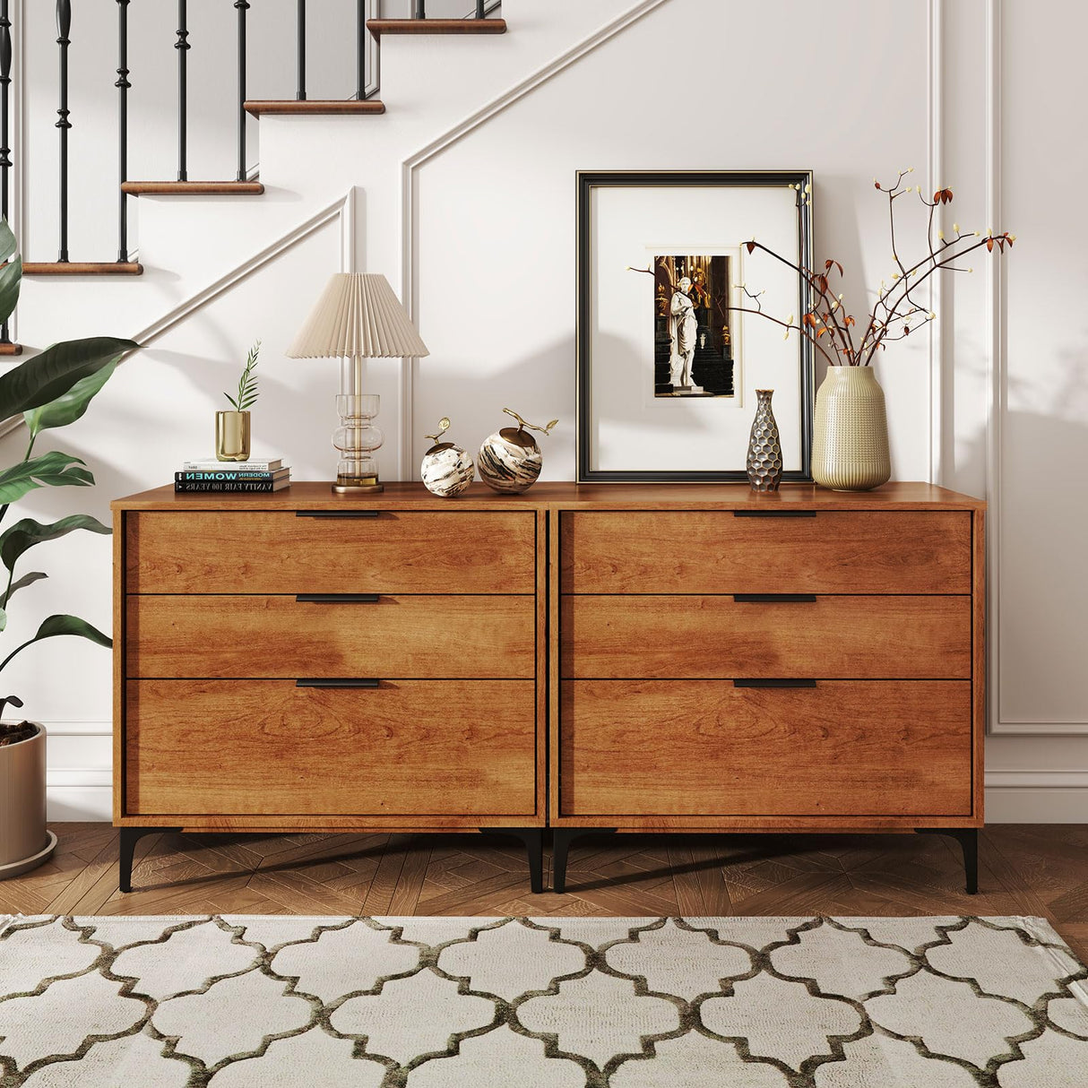 Giantex 3-Drawer Dresser for Bedroom, Multipurpose Chest of Drawers, Mid-Century Modern Storage Cabinet with Anti-Tip Kit, Clothes Organizer, 30”W Nightstand for Closet, Living Room, Entryway, Cherry Giantex