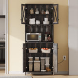 YITAHOME Kitchen Pantry Cabinet Storage with Microwave Stand, 67'' Tall Pantry Buffet Cabinet w/Acrylic Glass Doors and Glass Holder, Freestanding Hutch Cupboard for Home, Kitchen, Dark Rustic Oak YITAHOME