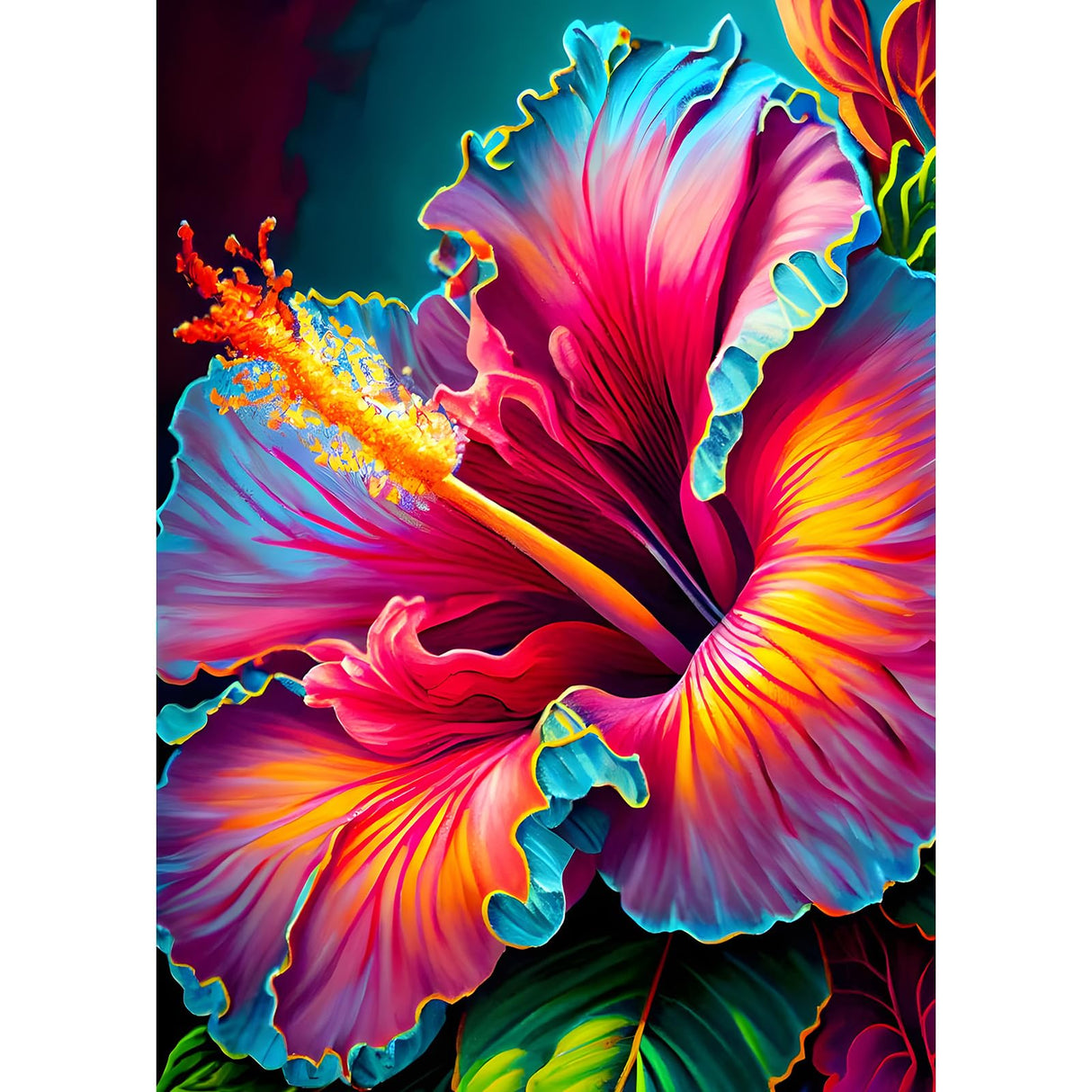 DOMROM Diamond Painting Kits for Adults, Hibiscus Diamond Art Kits, 5D Flowers Diamond Painting, DIY Round Full Drill Diamond Painting Gem Arts and Crafts for Home Decor 12x16 inch DOMROM