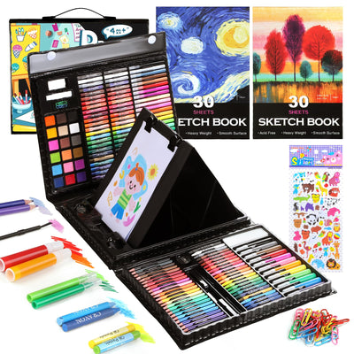 237-Piece Kids Art Set with Double-Sided Easel, Painting Kits for Kids Ages 4-8, Non-Toxic Art Supplies for Girls & Boys, Drawing Set with Watercolor, Oil Pastels, resent for Young Artists-Black