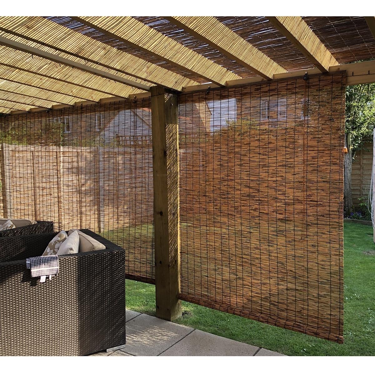 VSOYRA Bamboo Roller Window Shades, Thermal Insulated Bamboo Roll up Outdoor Blinds for Patios, UV Protection Bamboo Blind 20" 72" 75" 55" 30" 48" 24" Wide Cordless Roman Curtain VSOYRA