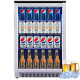 Weili 20 Inch Built in Beverage Fridge with Glass Door, 120 Can Under Counter Soda Beer Drink Refrigerator with Blue LED Light for Home Office or Bar, 36-50°F Auto Defrost Weili