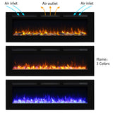 PuraFlame Alice 60 Inches Recessed Electric Fireplace, Flush Mounted for 2 X 6 Stud, Log Set & Crystal, 1500W Heater, Remote Control, Black PuraFlame