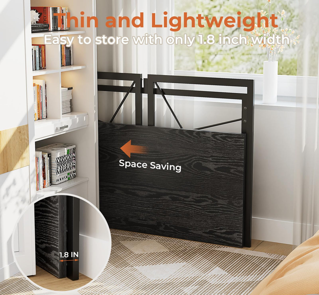 Coavas 39.4 inch Folding Desk No Assembly Required, Writing Computer Desk Space Saving Foldable Table Simple Home Office Desk, Black Wood Coavas