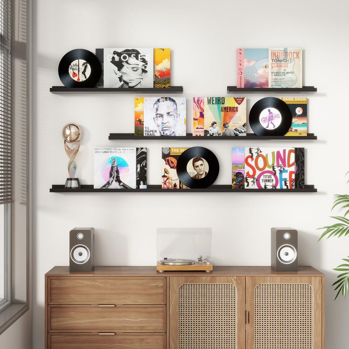 Picture Ledge Shelf, Floating Shelves Set of 2, 72 Inches Long Large Nursery Book Shelves for Toys Storage, Kids Bookshelf Wall Mounted for Living Room Bedroom Decor Books Photo Frames, Black FLYJOE