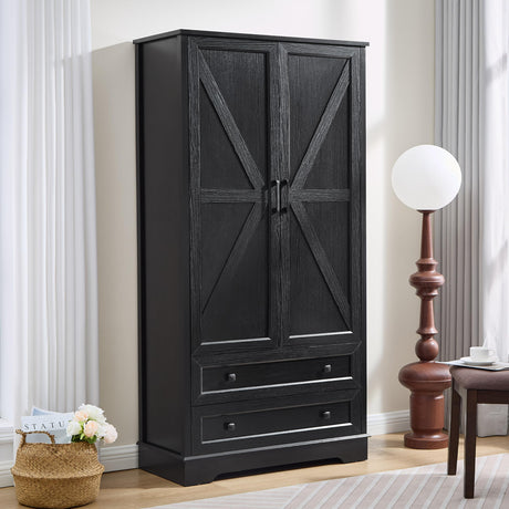 SOOWERY Dresser for Bedroom, 71 Inches Wood Armoire with 2 Drawers and Multiple Storage Cabinets, Farmhouse Dressers & Chests of Drawers for Bedroom, Living Room, Hallway, Black SOOWERY