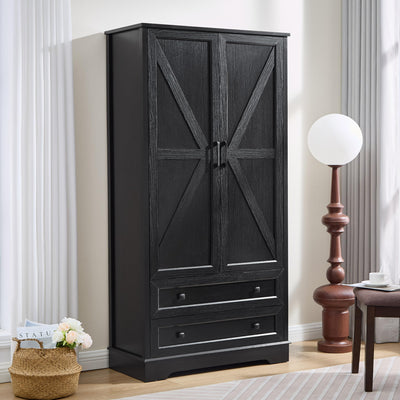 SOOWERY Dresser for Bedroom, 71 Inches Wood Armoire with 2 Drawers and Multiple Storage Cabinets, Farmhouse Dressers & Chests of Drawers for Bedroom, Living Room, Hallway, Black
