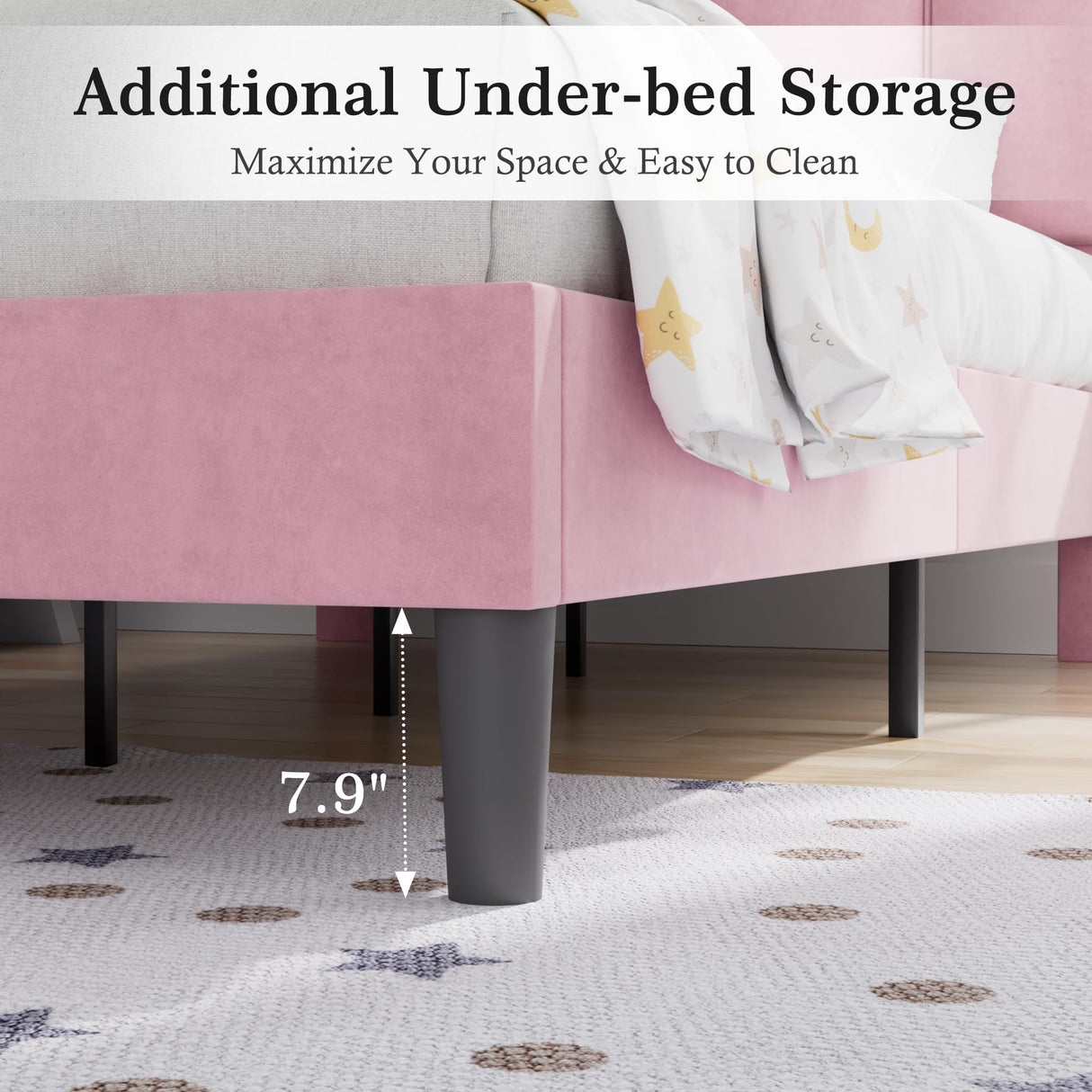 VECELO Twin Bed Frame with Upholstered Headboard, Heavy-Duty Platform Bedframe with Strong Wooden Slats Support, No Boxing Spring Needed, Pink VECELO