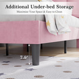 VECELO Twin Bed Frame with Upholstered Headboard, Heavy-Duty Platform Bedframe with Strong Wooden Slats Support, No Boxing Spring Needed, Pink VECELO