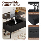 Cakhdry 40" Lift Top Coffee Table, 4 in 1 Multi-Function Coffee Tables with Storage Drawers and Expandable Desktop, Mid Century Modern Fluted Dining Table Center Table for Living Room, Black Cakhdry