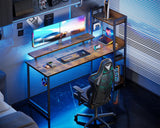 ODK 40-Inch Rustic Brown Small Computer Desk with Power Outlets, USB Charging Port, and Reversible Storage Shelves ODK