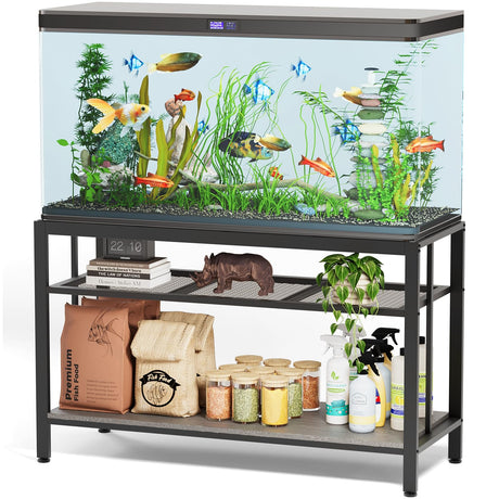 VOWNER 55-75 Gallon Fish Tank Stand - Metal Aquarium Stand, 48.4" L x 18.5" W x 29.5" H, Heavy Duty Reptile Tank Stand, Adjustable 3-Tier Fish Tank Rack Shelf for Home Office, 1000LBS Capacity, Grey VOWNER