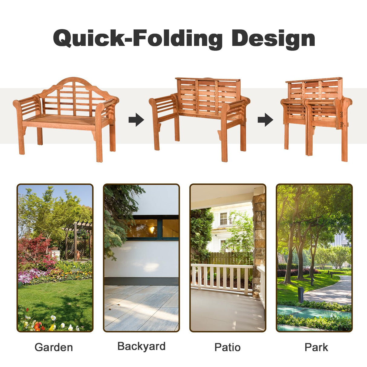 Giantex 4 Ft Foldable Eucalyptus Outdoor Bench Loveseat with Curved Backrest and Armrests Giantex