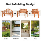 Giantex 4 Ft Foldable Eucalyptus Outdoor Bench Loveseat with Curved Backrest and Armrests Giantex