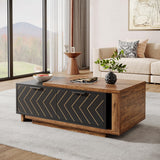Tribesigns Extendable Coffee Table with 2 Storage Drawers, Dual-Tone Center Table with Sliding Tabletop, Multi-Functional Hidden Storage Wooden Rectangle Cocktail Table for Living Room (Brown & Black) Tribesigns