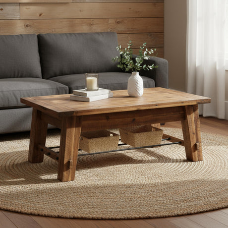 Durango 48-Inch Solid Wood Coffee Table with Storage Shelf Metal Accent – Industrial Farmhouse Living Room Table in Rustic Natural Finish by Alaterre Furniture Alaterre Furniture
