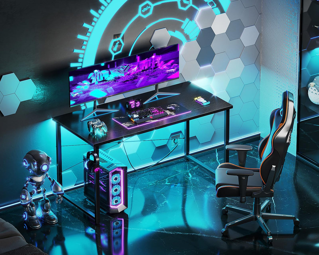 Casaottima 48 Inch Small Computer Desk for Home Office, Study Writing Table for Small Spaces, Simple Modern Desk with Headphone Hooks, Black Casaottima