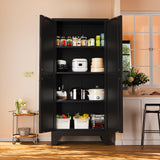 61" Tall Farmhouse Metal Pantry Cabinet, Kitchen Pantry Storage Cabinets with 2 Barn Door and Adjustable Shelves,Metal Pantry Storage Cabinet,for Kitchen,Laundry Room,Home Office,Kids Room (Black) Washsemba