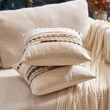 Aeckself Boho Throw Pillow Covers 18x18 Inch Set of 2, Farmhouse Decorative Striped Square Pillow Covers Chenille Tufted Pillow Cases Accent Neutral Pillowcase for Living Room Couch Bed, Orange White Aeckself
