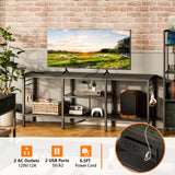 Furologee TV Stand with Power Outlets, Entertainment Center with Open Storage Shelves for TVs up to 55 Inch, TV Media Console Table with Soundbar Shelf for Living Room, Bedroom, Black Oak Furologee