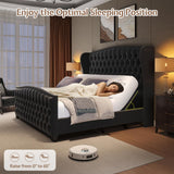LUXOAK Adjustable King Bed Frame with Tufted Headboard and Wingback, Smart Adjustable Bed Base with Dual Motor & Remote Control, Velvet Upholstered Electric Bed Head Incline/No Box Spring Needed/Black LUXOAK