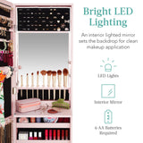 Best Choice Products LED Mirror Jewelry Cabinet, Tall Lockable Wall or Door Mounted Jewelry Armoire Organizer with Mirror, 2 Drawers, Lock, Cosmetic Tray, Shelves - Dusty Pink Best Choice Products