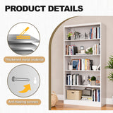 VASAAOSD 66" Tall Metal Bookcase, 5 Shelf White Bookcase with Adjustable Shelves, Large Bookshelves and Bookcases, Modern Book Shelf Storage Organizer for Living Room, Home Office, Library VASAAOSD