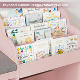HOSTACK 67" Pink Kids Reading Nook with Bench, Bookshelf, Cushioned Seat & 6 Storage Cubbies HOSTACK
