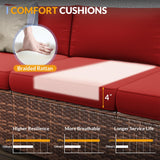 Poteban Patio Furniture Set, 7 Pieces Outdoor Modular Conversation Set Wicker Sectional Sofa for All Weather Rattan Patio Couch for Porch Garden Backyard Balcony Poolside (Red) Poteban