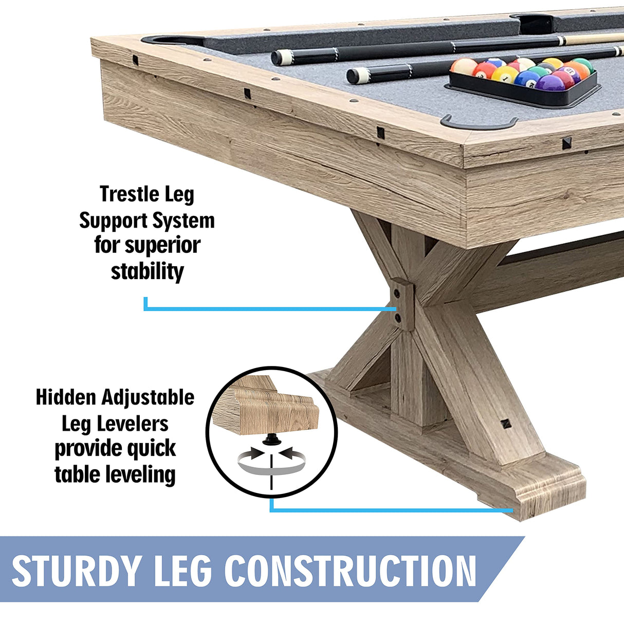 Freetime Fun 7 FT 3 in 1 Multi Game Pool Table with Dining Top Pool Table Ping Pong Table Combo, includes Pool Table Accessories and Tennis Paddles Freetime Fun