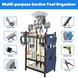 SAMRELAX Garden Tool Rack Freestanding, Heavy Duty Garden Tool Organizer, 3-tier Tool Rack, Multifunctional Yard Tool Storage with Hooks and Storage pockets for Outdoor Long-Handled Broom Shovel Rake SAMRELAX