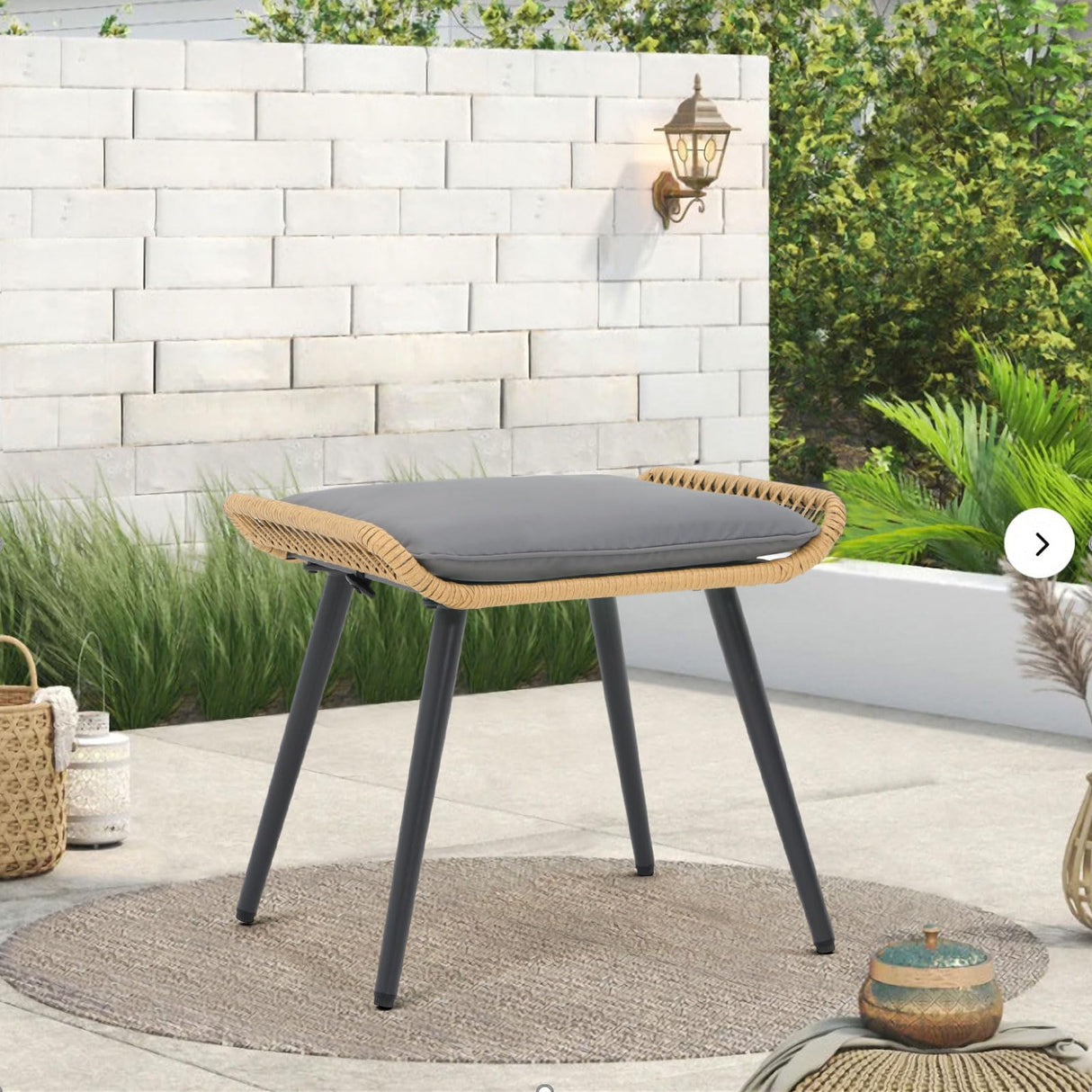 JOIVI Outdoor Wicker Ottoman Set of 2, Patio Rattan Ottomans with Seat Cushions, 2 Pieces Footstool Footrest Seat for Outside Garden, Balcony, Living Room, Gray JOIVI