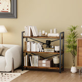 Homeiju 3 Tier Bookshelf 31.49" Width, Wood and Metal Etagere Bookcase, Vintage Farmhouse Modern Wooden Big Book Shelf for Home Living Room Bedroom Office Storage(Rustic Brown) Homeiju