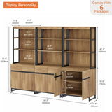 WAMPAT 3 PCS Modern 72" Tall Bookcases with Metal Base and Adjustable Shelves, Library Book Shelf with Storage Cabinet and Open Book Shelfs, Wood Bookshelves for Home Office, Living Room, Oak WAMPAT