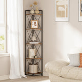Cerlyunzan 5 Tier Corner Shelf Stand, 64" H Tall Industrial Corner Bookshelf for Living Room Decor, Metal Corner Shelf, Plant Stand Display Shelf for Bedroom, Bathroom, Small Space, Rustic Brown Cerlyunzan