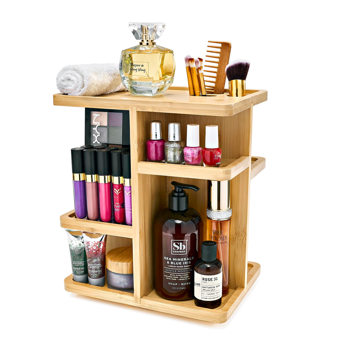 Sorbus 360° Makeup Organizer - Bamboo Wood Make Up Storage Carousel for Cosmetics, Skin Care Rotating Makeup Organizer for Vanity, Bathroom Storage Sorbus