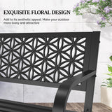 VINGLI 50" Outdoor Bench Metal with Floral Back, Garden Bench Front Porch Benches for Yard Patio Entryway Park Outside, 800lb Capacity - Black VINGLI
