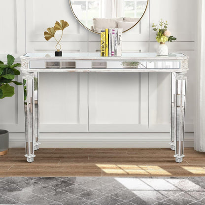 48-Inch Mirrored Console Table,Modern Entryway Table Glass Sofa Table with Mirror Finish, Rectangle Narrow,Accent Foyer Table for Living Room,Hallway, Entrance (Silver)