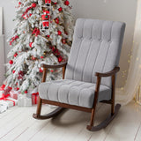 AVAWING Upholstered Rocking Chair with Fabric Padded Seat,Comfortable Rocker Solid Wood for Living Room,Modern High Back Armchair,Adult Single Sofa,Old Man Chair (Grey) AVAWING