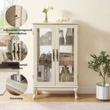 Awatiglou 2 Doors Curio Cabinet with Tempered Glass Doors, Curio Cabinets with Mirrored Back Panel and Adjustable Shelves, Lighted Display Cabinet for Home, Office Light Bulb Included White (White) Awatiglou